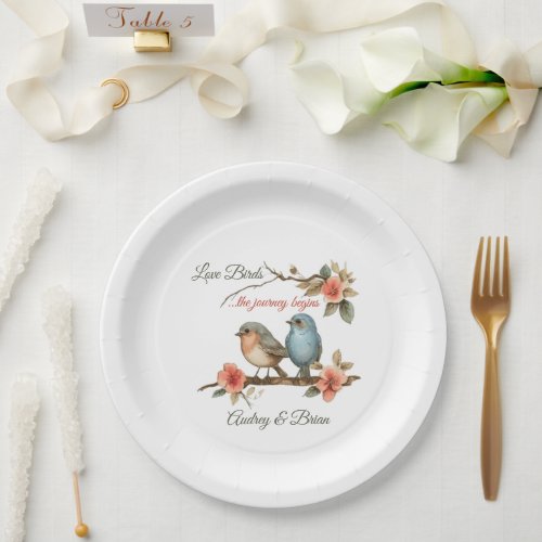 Love Birds Wedding Reception Paper Plates