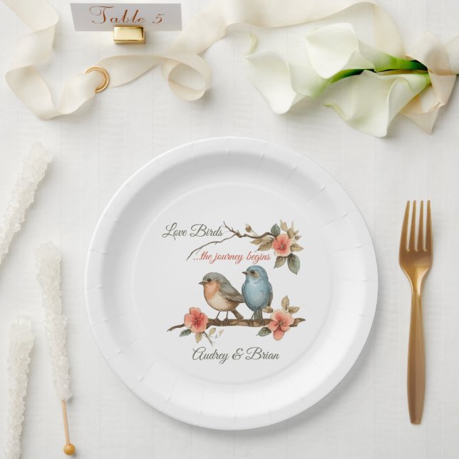 Love Birds Wedding Reception Paper Plates (Wedding)