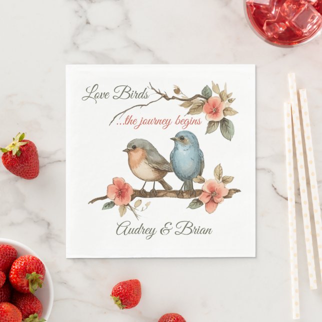 Love Birds Wedding Reception Personalized Napkins (Insitu)