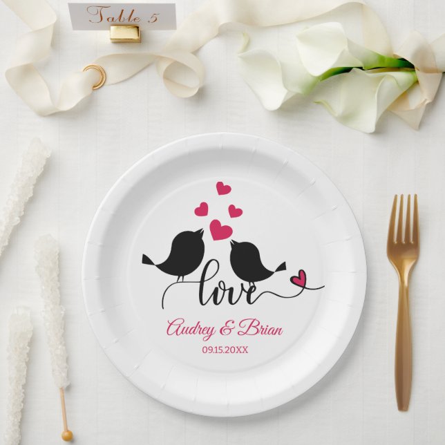 Love Birds Wedding Reception Personalized Paper Plates (Wedding)