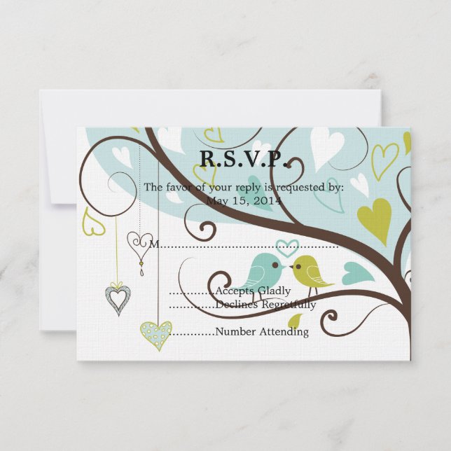 Love Birds Wedding RSVP Card (Front)