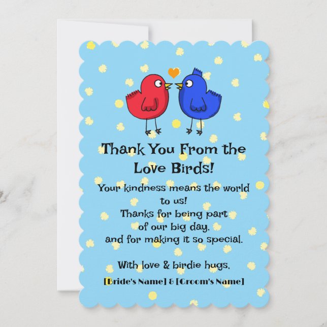 Love Birds Wedding Thank You Card (Front)