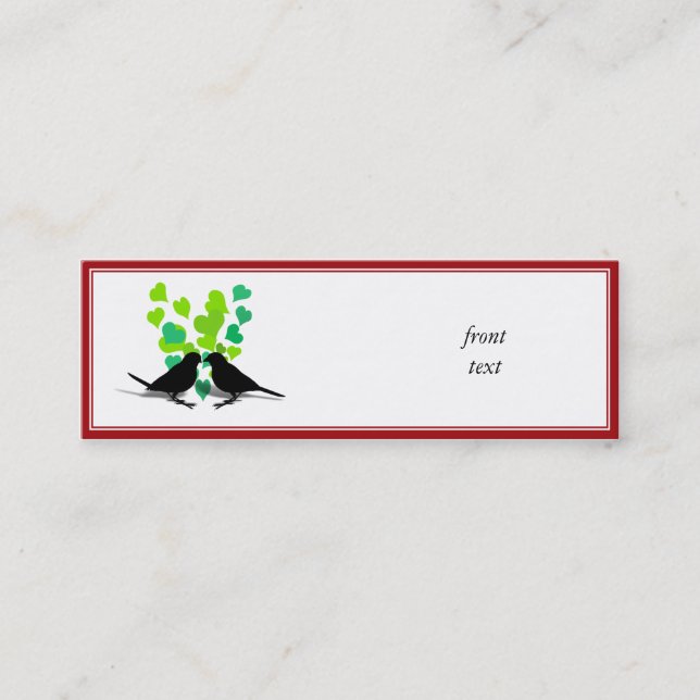 Love Birds with Green Hearts Mini Business Card (Front)