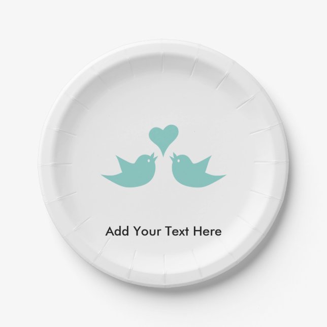 Love Birds with Heart Custom Text Paper Plates (Front)