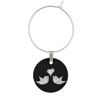 Love Birds With Heart Custom Text Wine Glass Charm by BridalSuite at Zazzle