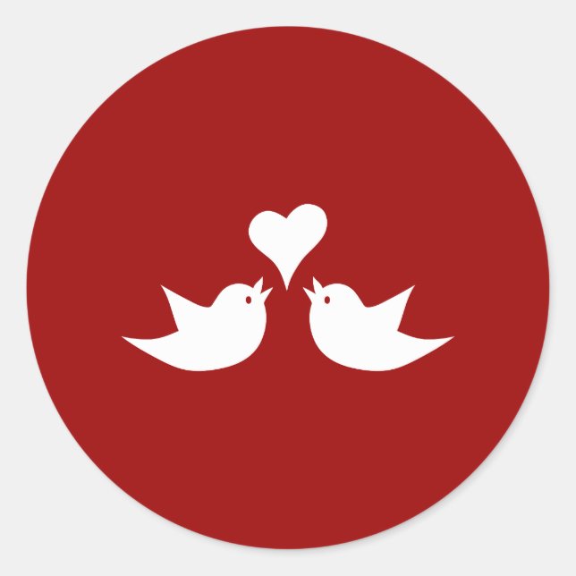 Love Birds with Heart Wedding Enagement Classic Round Sticker (Front)