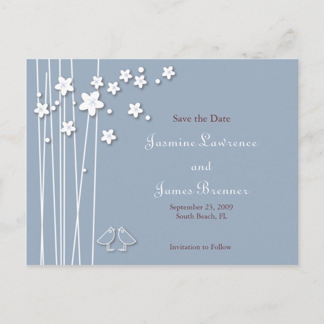 Love Birds with Lines & Flowers Announcement Postcard (Front)