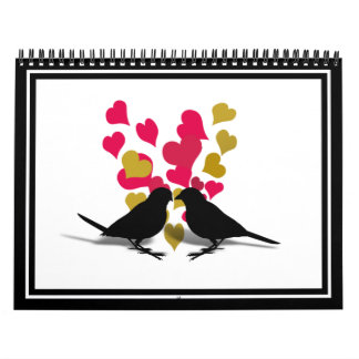 Love Birds With Red & Gold Hearts Calendar