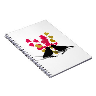 Love Birds With Red & Gold Hearts Notebook