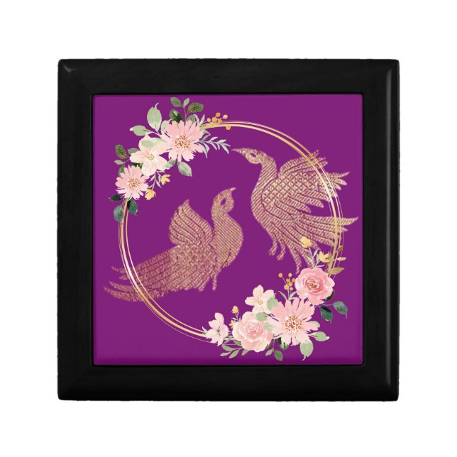 Love birds Wooden Jewelry Keepsake Box valentines (Front)