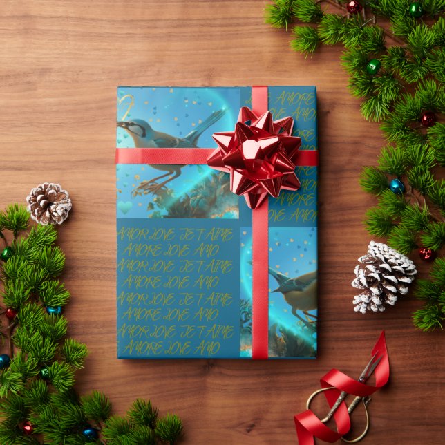 LOVE BIRDS - WRAPPING PAPER BLUE (Holiday Gift)