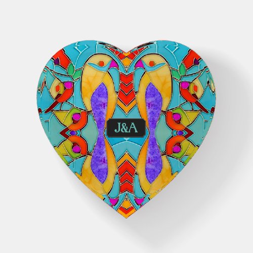 Love Birds _ Your Monograms on Glass Tile Effect Paperweight