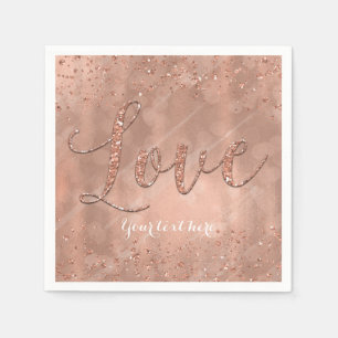 LOVE Birthday Faux Rose Gold Glitter Party Napkins
