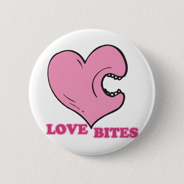 love bites biting heart pinback button (Front)