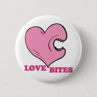 love bites biting heart pinback button