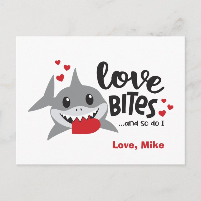 Love Bites | So Do I Funny Shark Boy Valentine Holiday Postcard (Front)