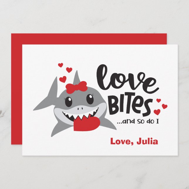 Love Bites | So Do I Funny Shark Girl Valentine Holiday Card (Front/Back)