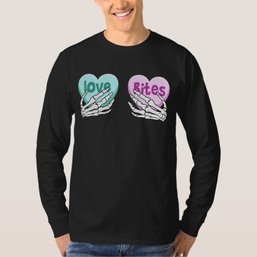 Love Bites Valentine S Day Funny Skeleton Hand On  T_Shirt