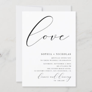 Love. Black and white calligraphy simple wedding Invitation