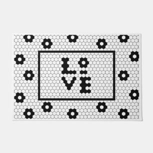 Love Black and White Geometric Tile Design Doormat
