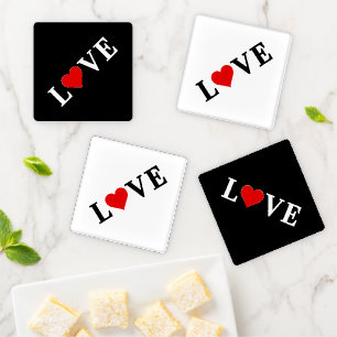 LOVE Black and White Minimalist Elegant Coaster Set