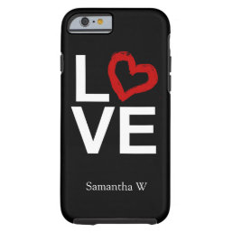 LOVE, Black and White Red Sketched Heart Cute Tough iPhone 6 Case