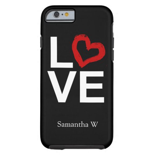 LOVE Black and White Red Sketched Heart Cute Tough iPhone 6 Case