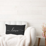 LOVE | Black and White Reversible Lumbar Pillow<br><div class="desc">This custom throw pillow features a modern script font that reads "love", scrolled across both sides with inverse, reversible colors. Personalization, such as a name or message, can easily be added by clicking "customize further". Makes a great gift for Valentines Day, newlyweds or just to freshen up the decor. Other...</div>