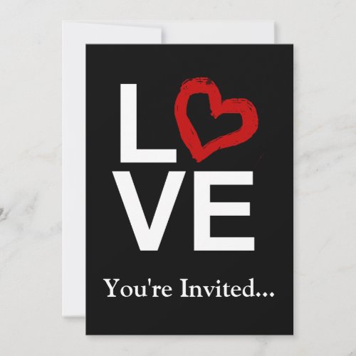 LOVE, Black and White w/Red Heart Invitation Custom Invitations