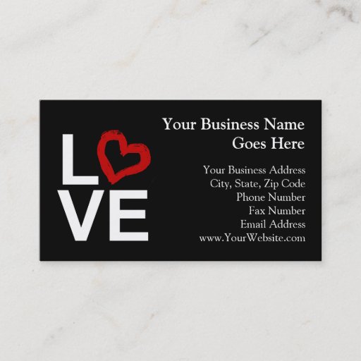 Customizable LOVE, Black and White with Red Sketched Heart Business Card
