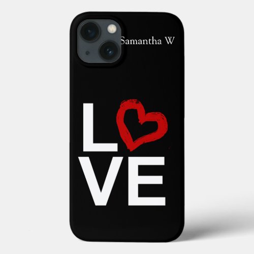 LOVE Black and White with Red Sketched Heart iPhone 13 Case