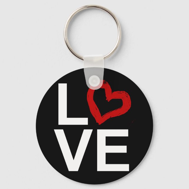 LOVE, Black and White with Red Sketched Heart Keychain (Front)