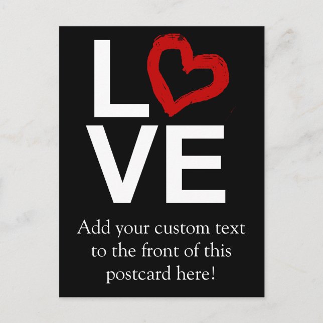 LOVE, Black and White with Red Sketched Heart Postcard (Front)