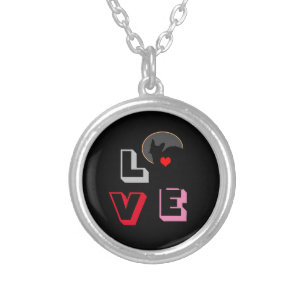 LOVE & Black Cat - big fan /Animals fashion Silver Plated Necklace