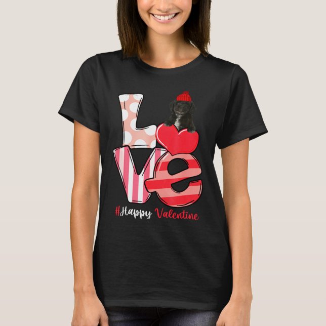 Love Black Cockapoo Dog With Hat Valentine T-Shirt (Front)