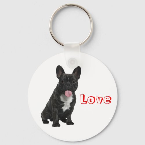 Love  Black French Bulldog Puppy Dog Keychain