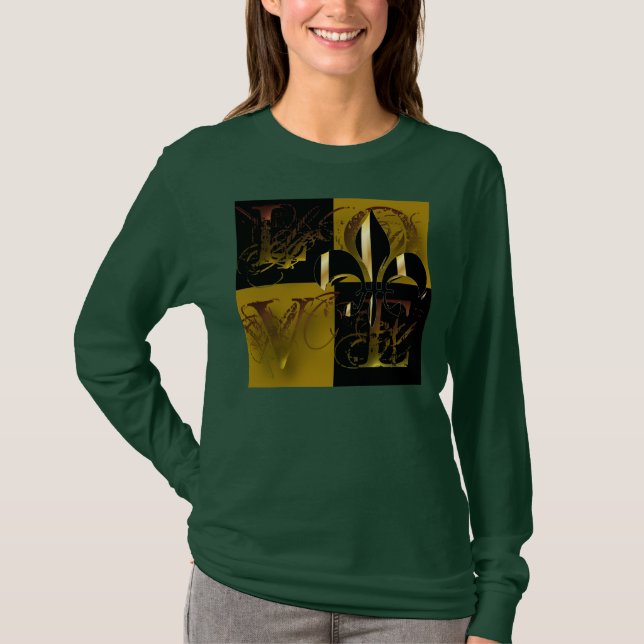 Love black gold, Fleur de Lis, customizable text T-Shirt (Front)