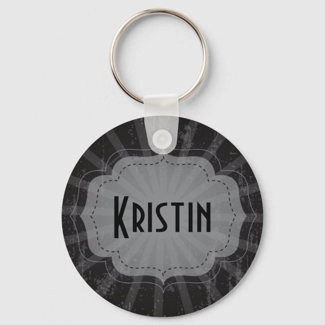 Love Black, Gray Stripe Personalized Name Keychain (Front)
