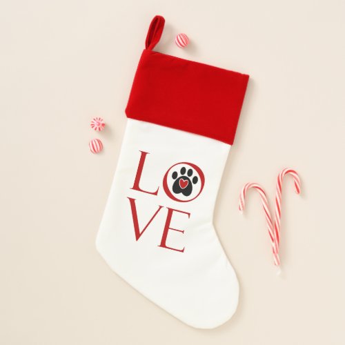 Love Black Paw Print Red Heart Christmas Stocking