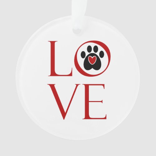 Love Black Paw Print Red Heart Ornament