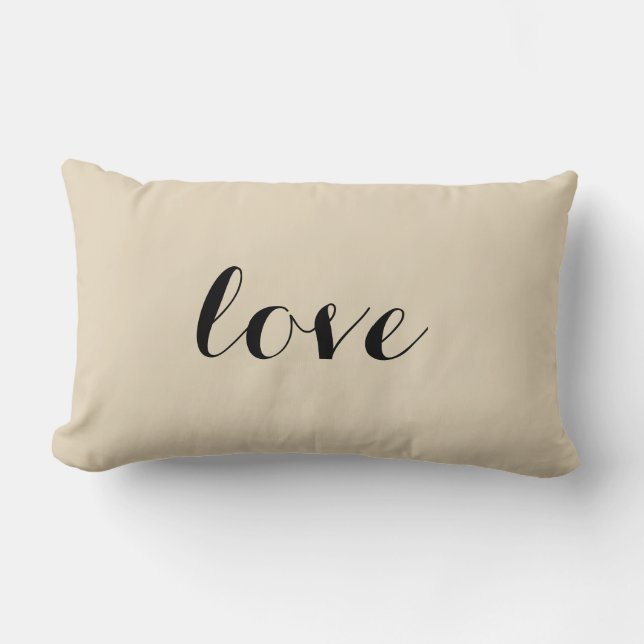 Love Black Script Anniversary Beige Holiday Lumbar Pillow (Front)