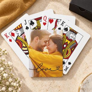 Love Black Script Heart Custom Photo Poker Cards