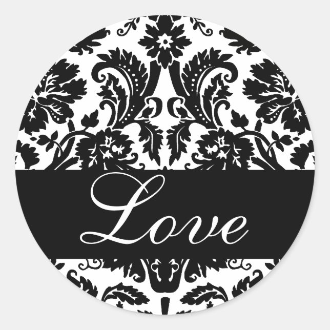 Love Black & White Damask Wedding Sticker (Front)