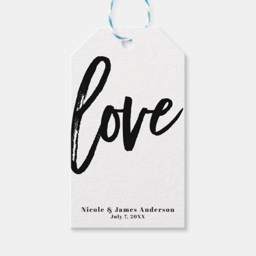 LOVE Black White Modern Brush Typography Wedding Gift Tags