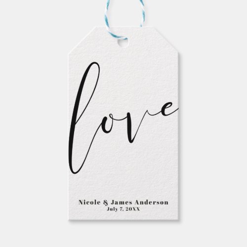 LOVE Black White Modern Typography Wedding Favor Gift Tags