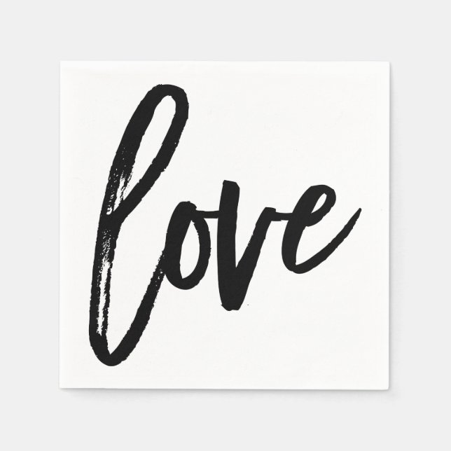LOVE Black White Modern Typography Wedding Party Napkins (Front)
