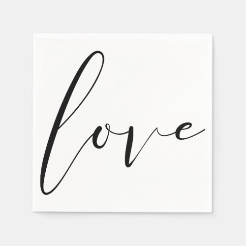LOVE Black White Modern Typography Wedding Party Paper Napkins