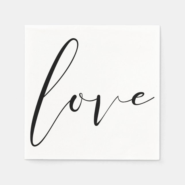 LOVE Black White Modern Typography Wedding Party Paper Napkins (Front)