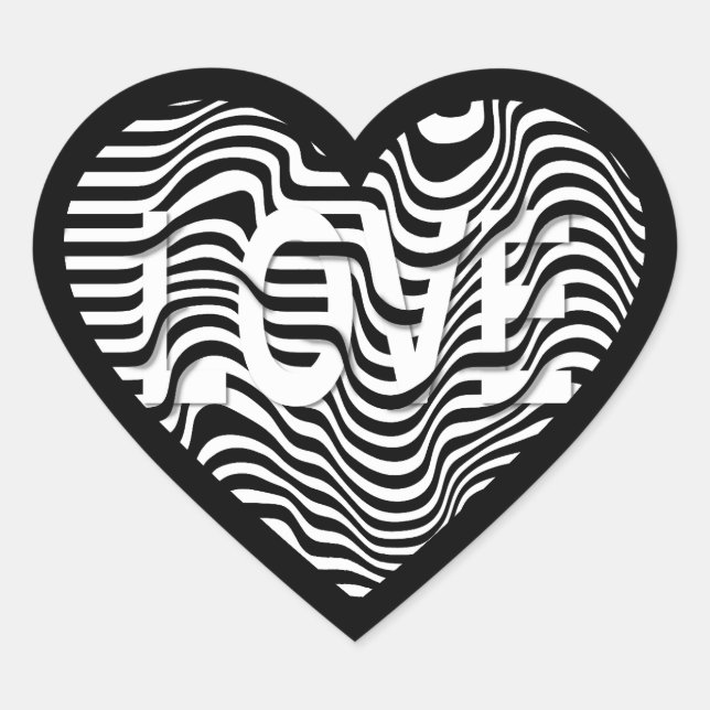 LOVE black white striped optical illusion Heart Sticker (Front)