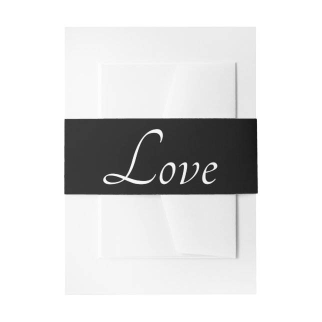Love Black White Wedding Invitation Belly Band (Front Example)